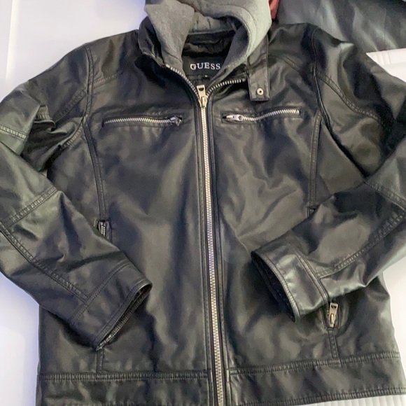 Guess Other - GUESS men's medium faux leather jacket with hood